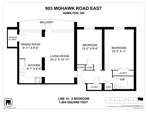 Floor plan for 2 beds, 1 bath, 926 sqft